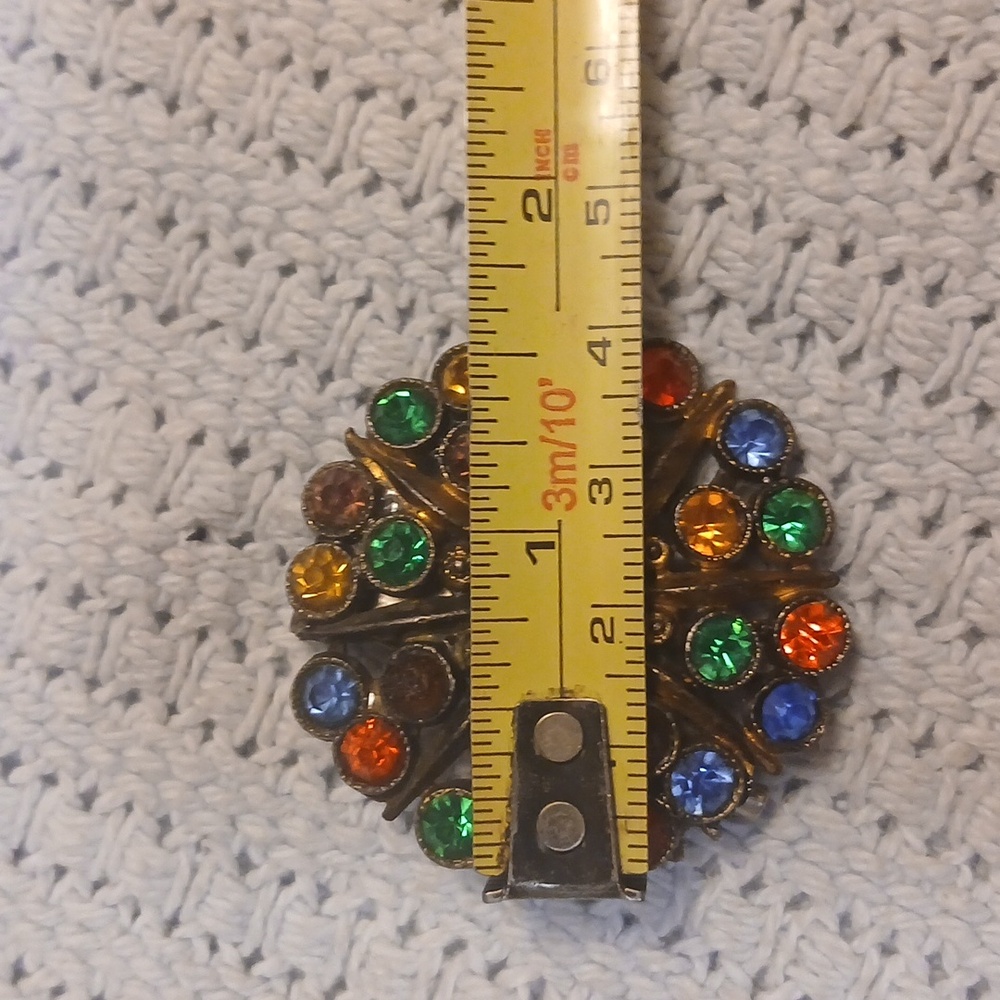 Colorful Vintage Gem Brooch and Black Gem Ring Set - Picture 12 of 14